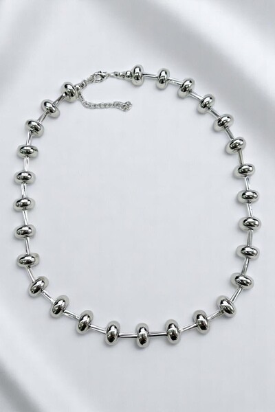 PETEK AKSESUAR METALİZE BORU YASSI TOP KOLYE