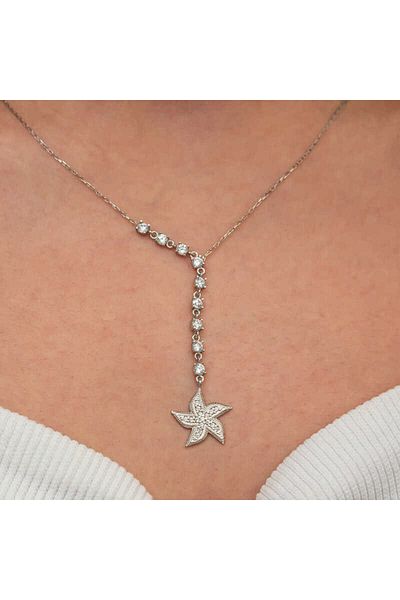 Emperium Silver Row Zircon Stone Starfish Women's Necklace