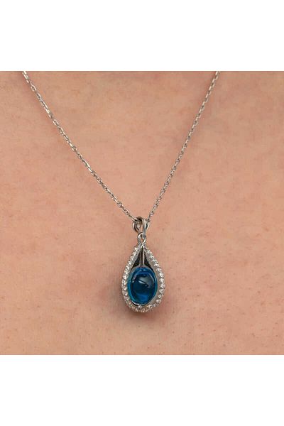 Emperium Silver Blue Zircon Stone Sphere Women's Necklace