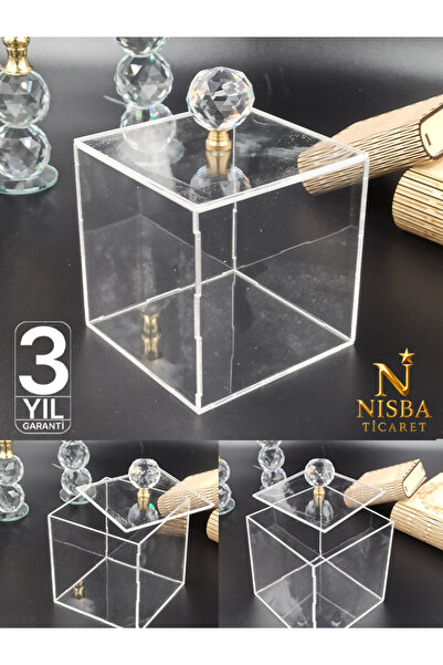 Nisba Ticaret Kristal Topuzlu Şeffaf Kutu | Damat, Gelin, Bohça, Nişan, Sunum ve Ürün Sergileme için Akrilik Kutu