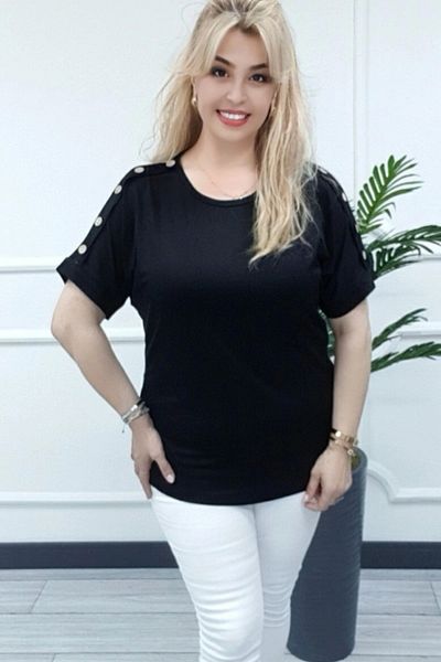 Bİ.GİYSEN Women's Black Large Size Shoulder Button Detailed Lycra Buluz