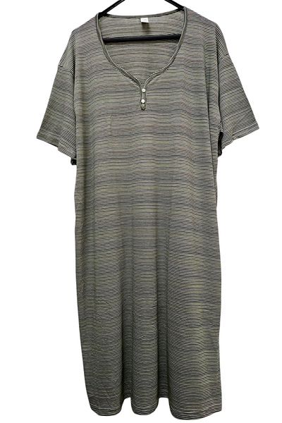 Flamingo Women's Green White Oversize Short Sleeve Combed Cotton Nightgown, Beach Home Dress