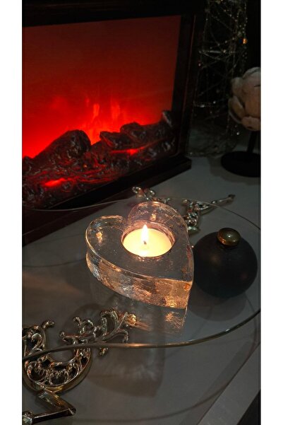Tavcam Kalp Cam Mumluk - El işi cam özel dokulu yüzey tealight mumluk