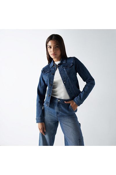 SP Characters Denim Jacket with Pockets and Long Sleeves
