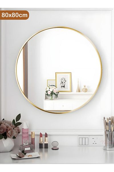 Taimi Makeup Mirror Round 80cm with Gold Frame Makeup Mirror Suitable for Dressing Rooms and Bedrooms