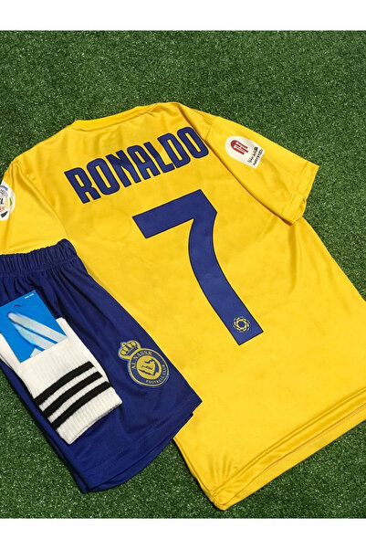 kombinezyum #7 Cristiano Ronaldo Al Nassr 2023/24 Yeni Sezon Çocuk Forması Şort Çorap 4'lü Set