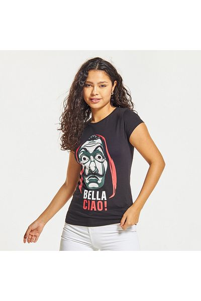 SP Characters Money Heist Print T-shirt with Short Sleeves and Crew Neck