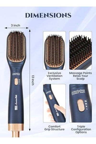 American Tek Hot Air Brush Ionic Volumizing Ceramic One-Step Blow Dryer Brush - Hair Dryer as Hair S