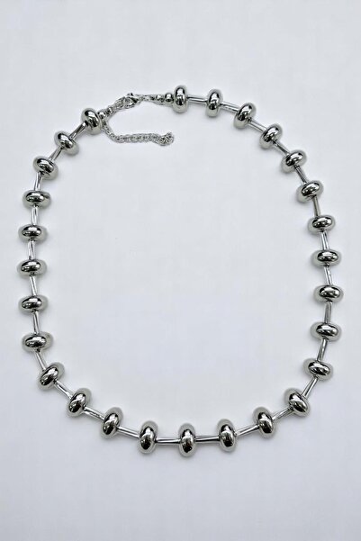 PETEK AKSESUAR METALİZE BORU YASSI TOP KOLYE