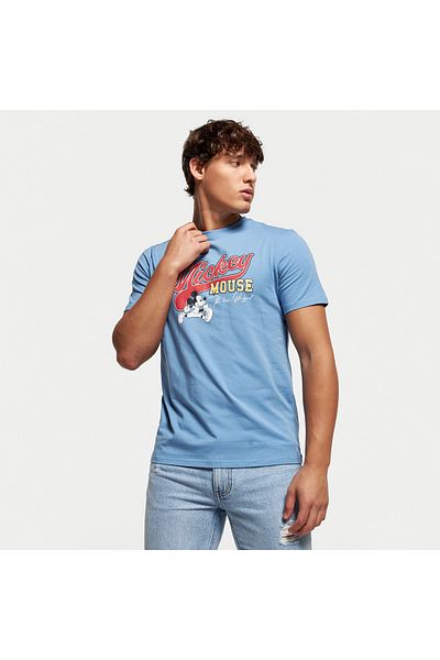 SP Characters Mickey Mouse Print T-shirt with Short Sleeves and Crew Neck