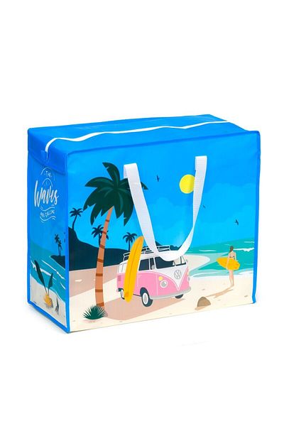 Volkswagen Geanta De Depozitare Haine, Cu Fermoar, , Vw T1 Camper Bus, Waves Are Calling. Laundry Bag