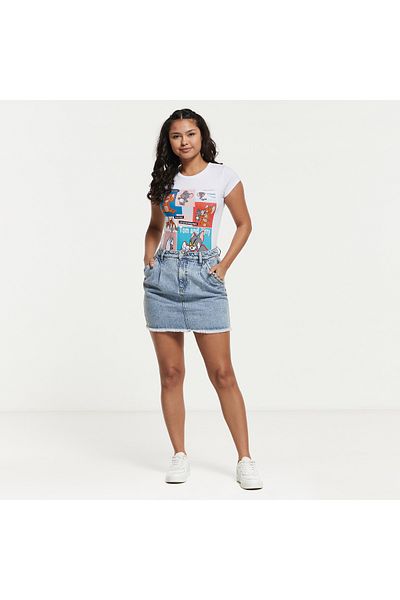 SP Characters Tom and Jerry Print Round Neck T-shirt with Cap Sleeves