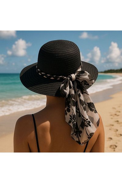 PARLAK EVREN Black straw hat