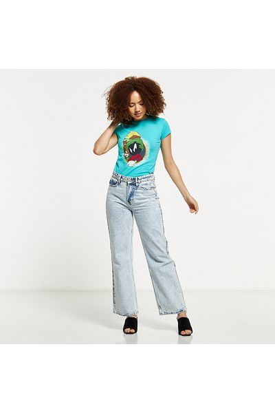 SP Characters Looney Tunes Print Crew Neck T-shirt with Cap Sleeves