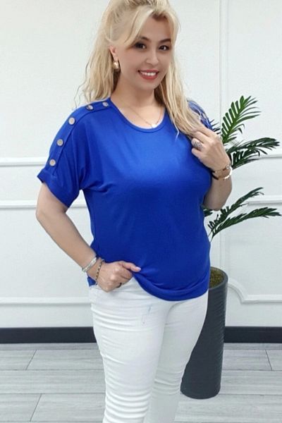 Bİ.GİYSEN Women's Blue Large Size Shoulder Button Detailed Lycra Buluz
