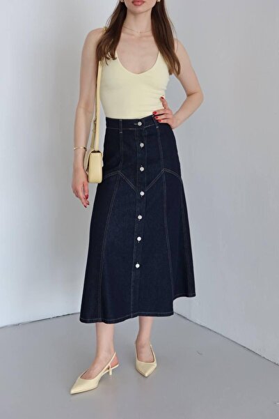 Ekim Store Дълга дънкова пола с копчета