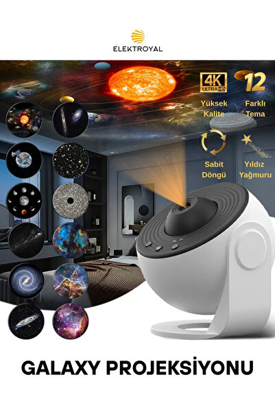 howear 4K HD Galaxy Projeksiyon 12 Farklı Tema Döngü Seçenekli Işık Projeksiy...