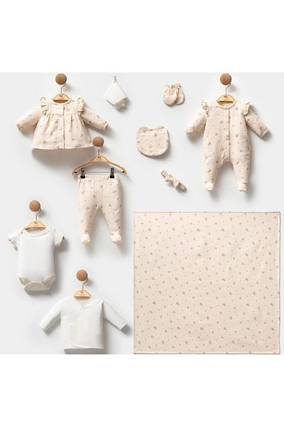 Cassiope Baby Girl Organic Cotton Floral Patterned Muslin Set of 10 Hospital Release 0-3Months