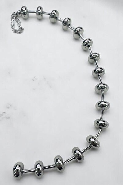 PETEK AKSESUAR METALİZE BORU YASSI TOP KOLYE