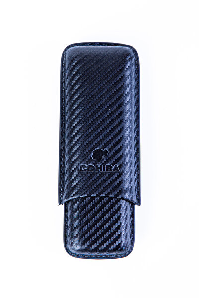 COHİBA Cohiba Siyah Karbon Desenli İkili Deri Puro Kılıfı