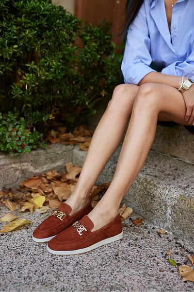 ANGELİNA JONES Tuami̇ Women Dark Taban Cinnamon Suet Imported Buckle Accessory Loafer