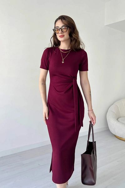 Kokosh moda Rochie de damă, cu mânecă scurtă, cu decolteu, cu cravată laterală, din viscoză, cu două fire