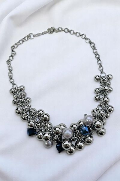 PETEK AKSESUAR Salkim Multi Metalized Ball Pearl Cube Bead Necklace