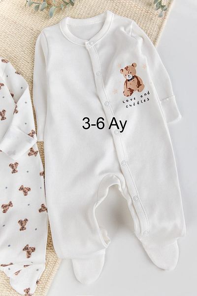 Babymod Teddy Bear Printed Cotton 2-Piece Baby Rompers
