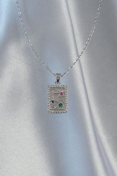 Skygo 316L Steel Chain Silver Color Colorful Zircon Stone Vintage Necklace - Tj-Bko8910