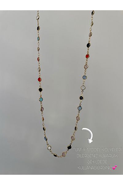 JELLY Women's Steel Multicolor Triangle Zircon Stone Adjustable Y Model Necklace (Double Use)