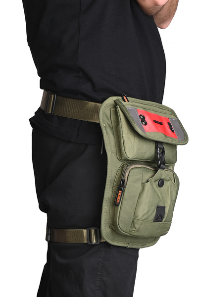 ÇÇS ÇÇS 31281 Motorcu Bacak Ve Bel Çantası – Su Geçirmez, Çok Gözlü, Ayarlanabilir Askılı haki