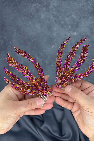 Hayalperest boncuk Double Sided Comb Büge Bridal Hair Accessory