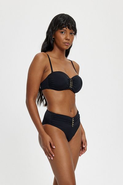 Louren Plain Color Chain Detailed Removable Strappy Wired Empty-Covered Thick-Bordered Staple Bra Bikini Set