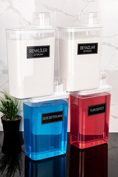 Dolkin Home 4lü Kendinden Ölçekli Deterjanlık Kutusu Seti Renkliler Beyazlar Sıvı Deterjan Yumuşatıcı 3000ml