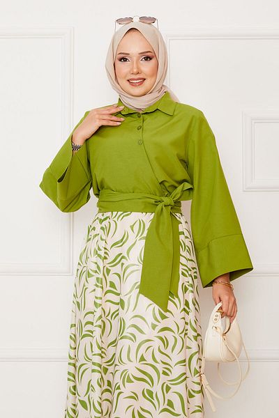 EBRUTESETTÜR Shirt Self Belted Wide Sleeve Skirt Suit