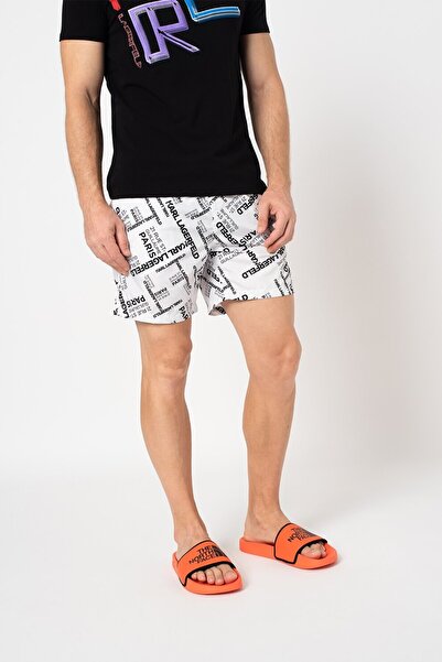 Karl Lagerfeld , Pantaloni scurți de baie cu imprimeu logo, alb/negru, mărimea S