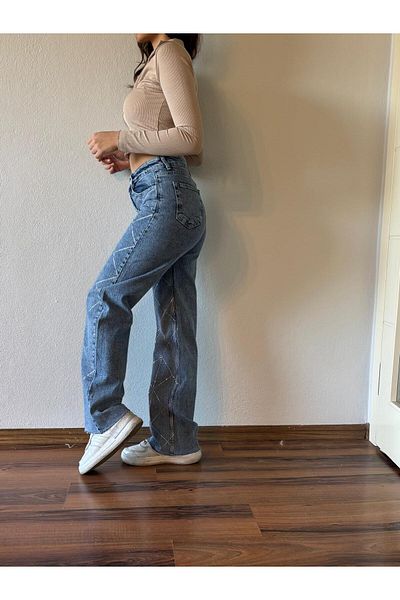 Noa Noa Pantaloni din denim cu sclipici cu picioare tăiate