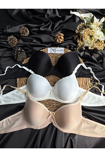 Nuzabi لولو 3 قطعة حمالة صدر غير مملوءة باللون الأبيض والأسود والجلد