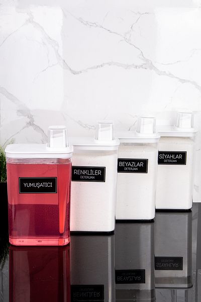Dolkin Home Set of 4 Self-Scaled Detergent Dispenser Boxes Colors Whites Blacks Softener Labeled 3000ml