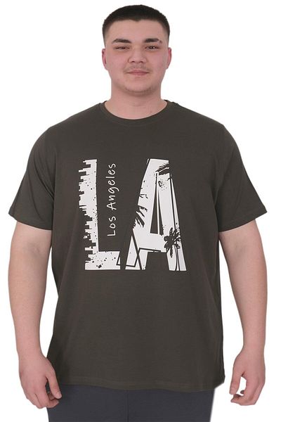 ModeXL Mode XL Large Size Men's T-Shirt Crew Neck Los Angeles U25006 Khaki