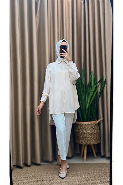 MERVE TESETTÜR Довга туніка-сорочка в смужку ззаду