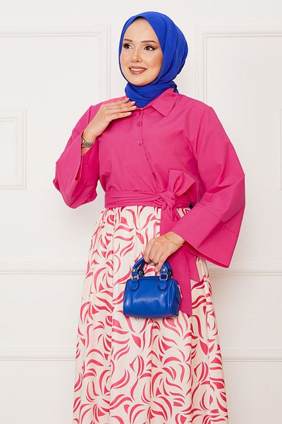 EBRUTESETTÜR Shirt Self Belted Wide Sleeve Skirt Suit