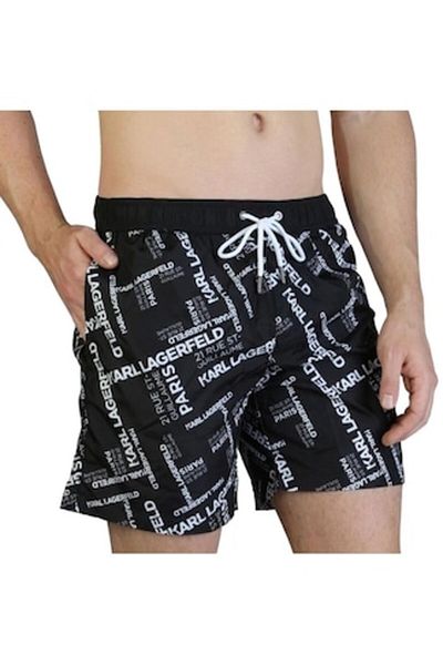 Karl Lagerfeld Men's Swim Shorts, Karl Lagerfeld, Polyester, Black/White, Size M