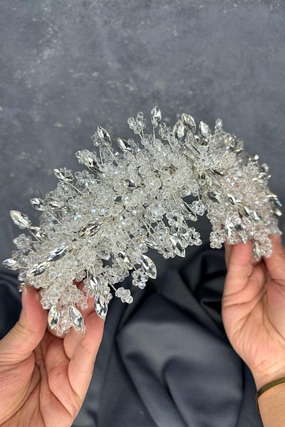Hayalperest boncuk Elena Intense Beaded Bridal Crown Hair and Turban Accessory