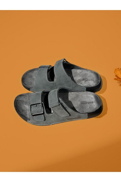 GEZER Ανδρικές άνετες παντόφλες γκρι Semi Velcro