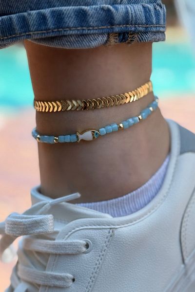 Trendy Butik مجموعة خلخال على شكل سمكة كريستال مكعب (2 قطعة)