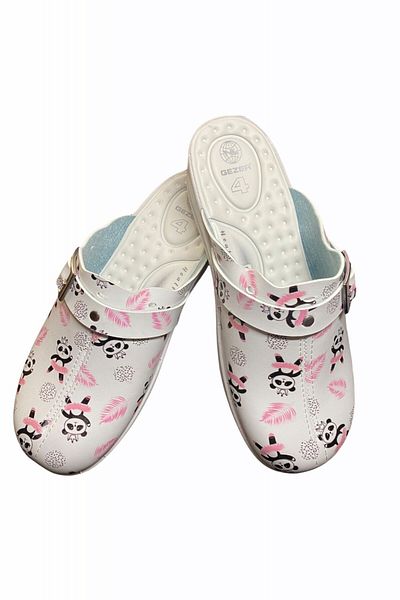 TECOS Women's Medical Clogs, Medicinal Type, White With Panda Print, Size 39