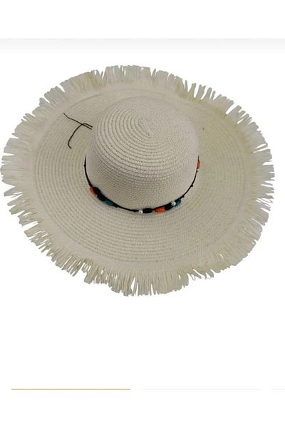 PARLAK EVREN Cream Straw Beach Hat