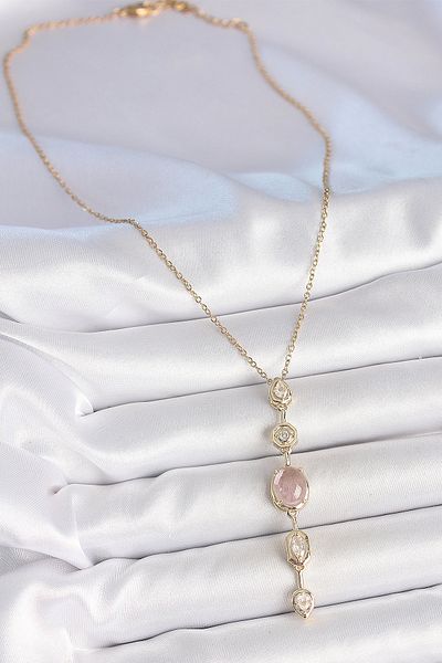 BESKAR 316L Steel Chain Gold Color Pink Zircon Stone Y Necklace