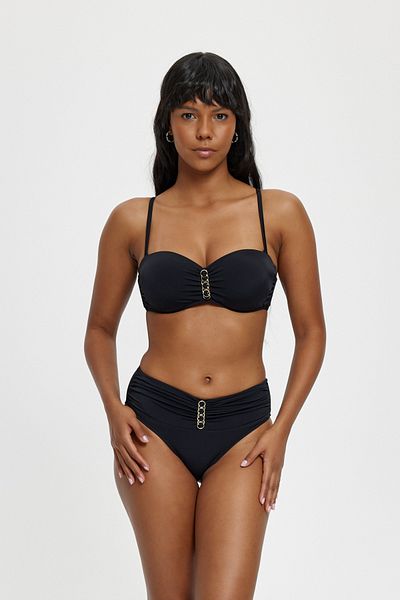 Louren Plain Color Chain Detailed Removable Strappy Wired Empty-Covered Thick-Bordered Staple Bra Bikini Set